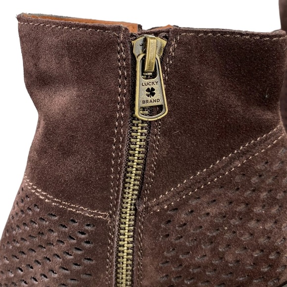 Lucky Brand Western Booties Perforated Boho Brown Suede Leather Ankle Boot - Picture 10 of 12